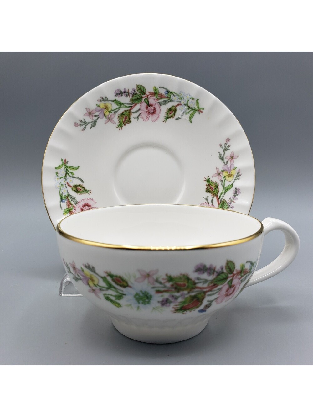 Vintage Aynsley Teacup & Saucer Pink Dianthus Carnation Fine Bone China England